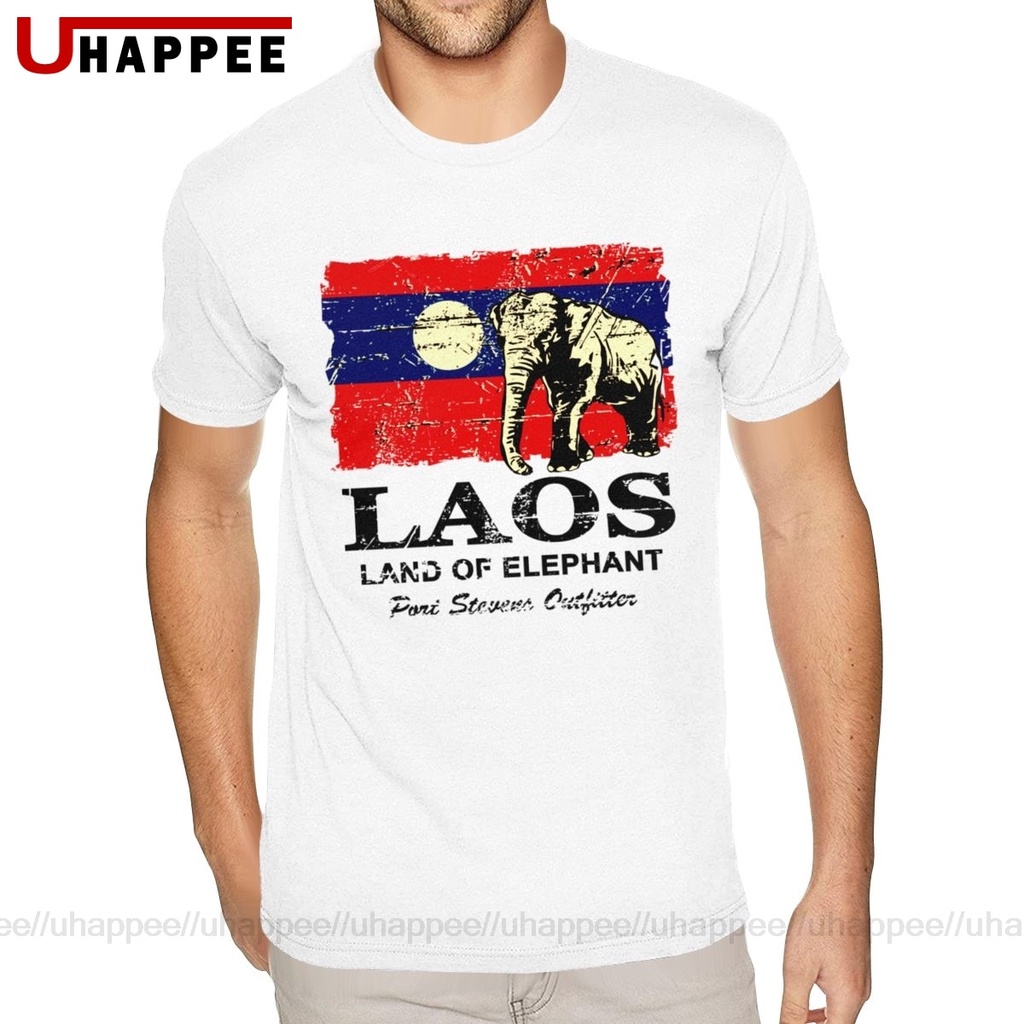 เสื้อยืดแขนสั้น ผ้าฝ้าย พิมพ์ลายธงชาติลาวช้าง คลาสสิก คุณภาพสูง สําหรับผู้ชาย RE2WR44960