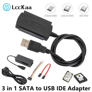 Lcckaa 3 in 1 อะแดปเตอร์ฮาร์ดดิสก์ SATA เป็น USB IDE USB 2.0 IDE SATA 5.25 S-ATA 2.5 3.5 นิ้ว สําหรับแล็ปท็อป PC