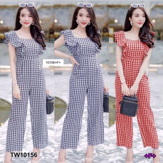 TW10156Jumpsuit จั้มสูทคอเหลี่ยมสายระบายลายสก็อต งานผ้าทอเนื้อดีสุดๆ มีซิปหลัง เอวไม่สม็อค งานสวย