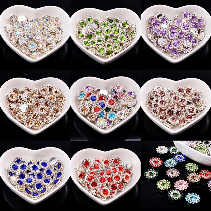 50 แก้ว Rhinestones รอบ flatback ดอกทานตะวันคริสตัลหินฐานเงินเย็บคริสตัลสําหรับเสื้อผ้า DIY เครื่องประดับอุปกรณ์เสริมอุปกรณ์เย็บผ้า