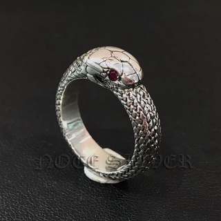 แหวนเงินแท้ งูกินหาง ดวงตาฝังพลอย (รุ่นเล็ก 5mm) Sterling Silver 925 NSRG2708