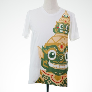 เสื้อยืดชายคอกลม สีขาว สกรีนด้านหน้ารูปยักษ์สีเขียว