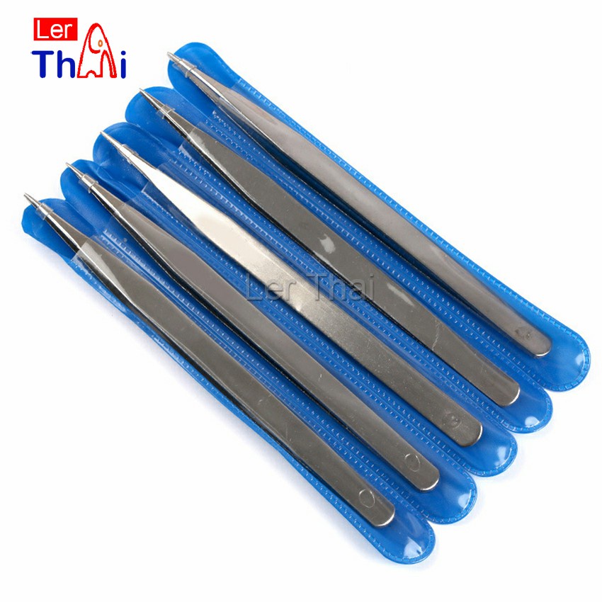 LerThai คีบหนีบสแตนเลส คีมหนีบอเนกประสงค์ มี 2 แบบ ปากคีบงอ ปากคีบแหลม  Stainless steel tweezers