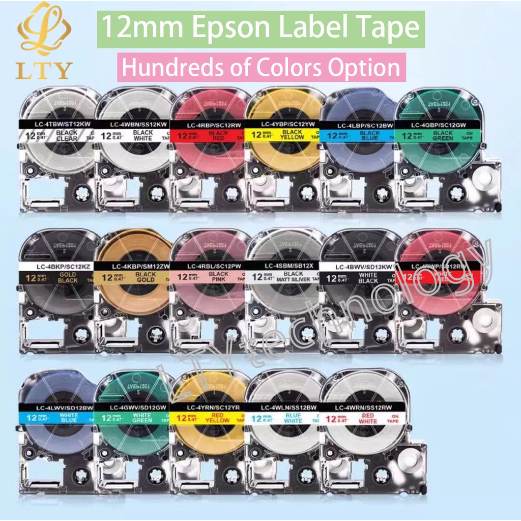 เทปฉลาก 12 มม. สําหรับ Kingjim EPSON เครื่องพิมพ์ฉลาก LW-300 LW-400 LW-600P LW-700 LC-4WB