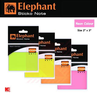 [♥ลด 23.- ใส่โค้ด KTWHS230♥] Elephant กระดาษโน้ต 2x3 " Elephant sticko note โทนสีนีออน จำนวน 2 สี