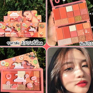 EYESHADOW PEACHY LOLIPOP 🍑 by KISS BEAUTY พาเลทอายเเชโดว์  โทนส้ม กลิตเตอร์น่ารัก NO.87138-03