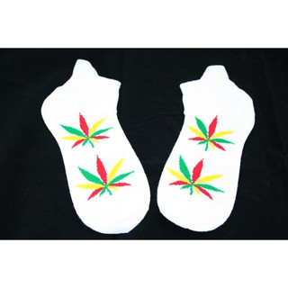 สินค้าราสต้า Low-cut Socks White All Sizes ถุงเท้าสไตล์ RASTA-REGGAE สีขาว ลายใบธรรมชาติ