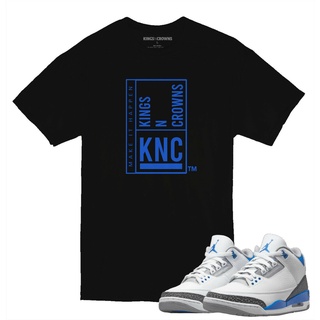 T-shirt  ขายดี เสื้อยืดลําลอง แขนสั้น พิมพ์ลาย Air Jordan Retro 3 Racer Blue Sneakers. knc MMbnio24CLnkhl14S-5XL