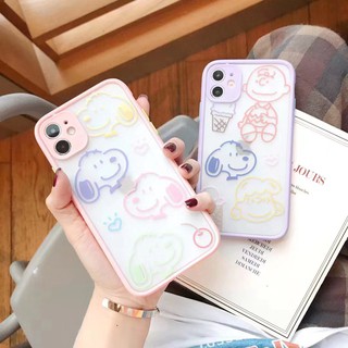 เคสไอโฟน เคสซิลิโคน 12 promax iPhone case เคสนิ่ม เนื้อซิลิโคน for iPhone 7+ 8PLUS ขอบชมพูสนูปปี้ขุ่น TPU-R1529 ขอบม่วงส