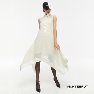 VICKTEERUT Shirt Collar Sleeveless Flared Dress เดรสปกเขิ้ตชายบาน