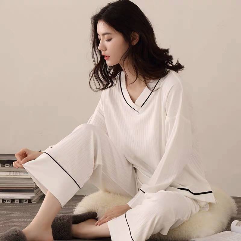 ชุดนอน ชุดนอนด้าย High End Double Sided Pajamas Women Spring And Autumn