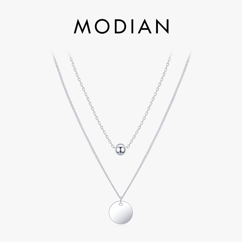 Modian 100% 925 เงินสเตอร์ลิง Double Layer Charm Simple รอบยี่ห้อสร้อยคอจี้สําหรับผู้หญิงเครื่องประดับงานแต่งงานของขวัญ