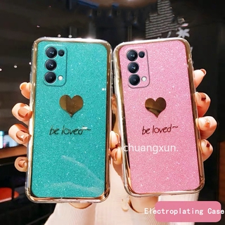 เคสโทรศัพท์ ชนิด TPU ลายหัวใจ เคลือบไฟฟ้าแวววาว ใหม่ 2021 สำหรับ OPPO Reno 5Pro Reno 5 5G