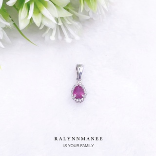 Z6445 จี้พลอยทับทิมแท้ ( Ruby ) ตัวเรือนเงินแท้ 925 ชุบทองคำขาว
