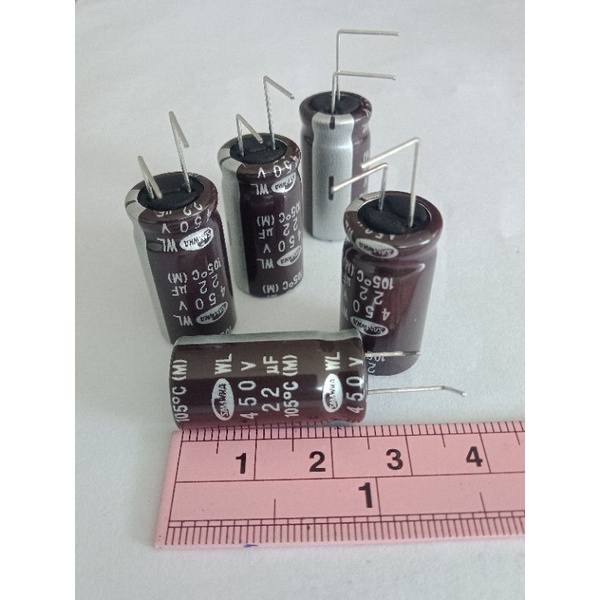 22UF 450V SAMWHA ทนร้อน105C เกรดอย่างดี แท้ใหม่แกะกล่อง (แพ็ค5ตัว) 13x25mm คาปาซิเตอร์ 22UF 450V Cap
