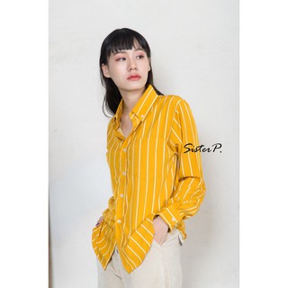 ซิสเตอร์พี เสื้อเชิ้ตลายทางเนื้อผ้าไหมญี่ปุ่น สีเหลืองมัสตาร์ด ( Yellow mustard )