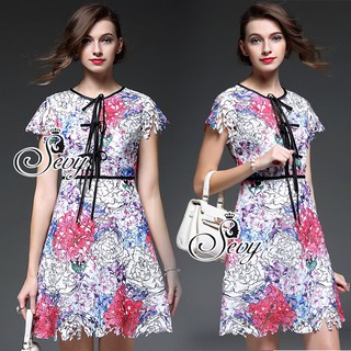 Sevy Rainbow Flora Lace Short Sleeve Mini Dress