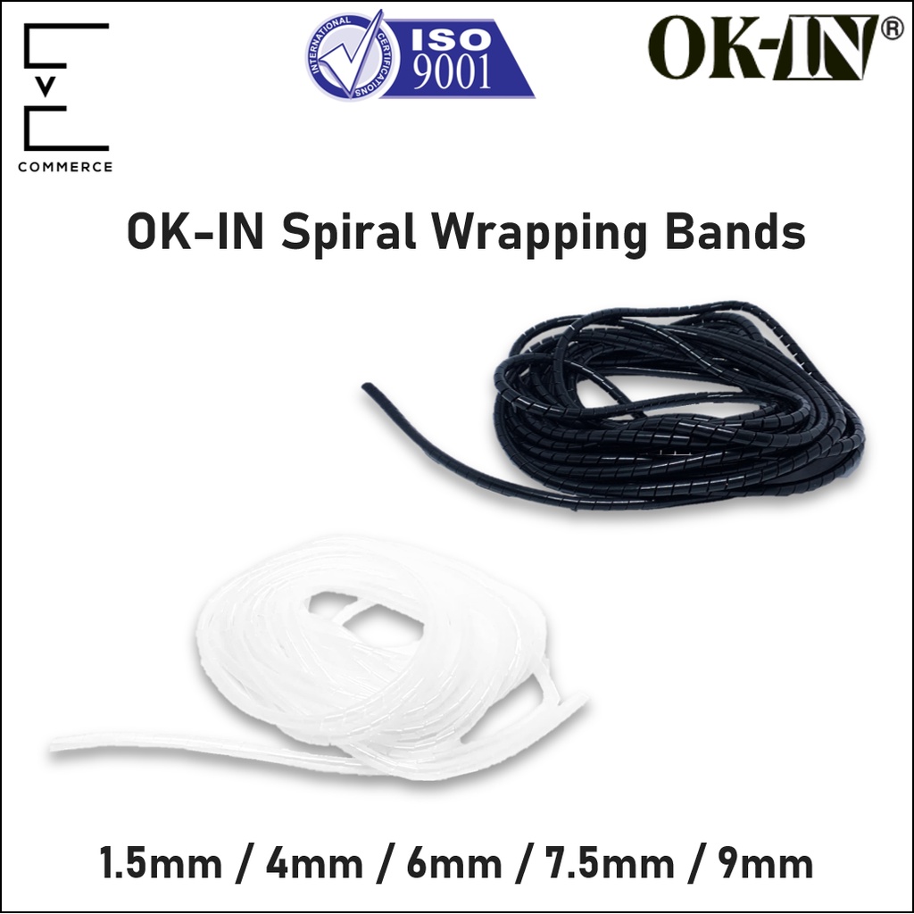 OK-IN SPIRAL WRAPPING BAND CABLE MANAGEMENT / ORGANIZER 10M WIRE PROTECTION SLEEVE (1.5MM - 9MM)