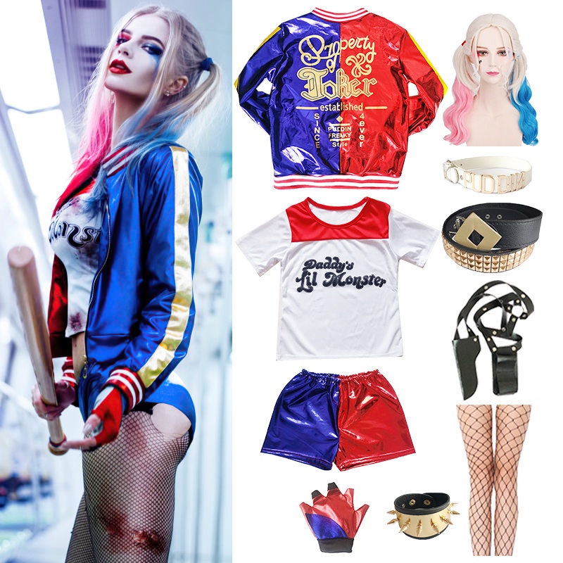 เสื้อแจ็กเก็ต คอสเพลย์ Harley Quinn แฟนซี แฟนซี กางเกงขาสั้น สําหรับผู้หญิง