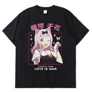 เสื้อยืดโอเวอร์ไซส์เสื้อยืด ผ้าฝ้ายแท้ พิมพ์ลายอนิเมะ Kaguya Sama Love Is War Miyuki Fujiwara Chika ทรงหลวม โอเวอร์ไซซ์