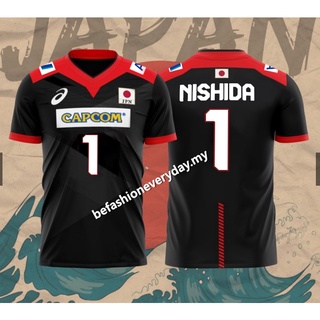 เสื้อยืดแขนสั้น ลายทีมวอลเลย์บอล CAPCOM ISHIKAWA R. สไตล์ญี่ปุ่น สําหรับผู้ชาย เสื้อกีฬาแขนสั้น ลายทีม TAKAHASHI NISHIDA