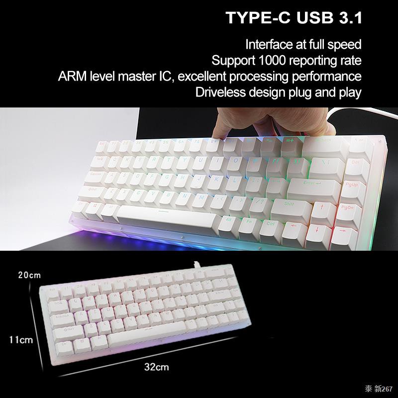 Upgrade 68 Keys RGB Gaming Mechanical Keyboard TYPE C USB3.1 Wired
