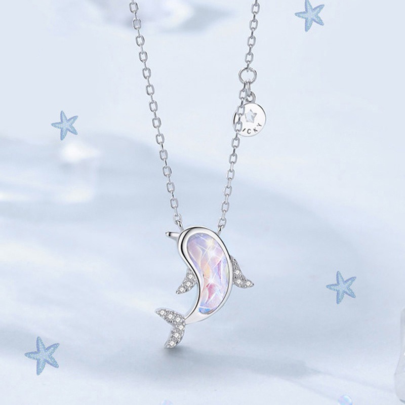 1 ชิ้น Symphony Rainbow Lucky Dolphin สร้อยคอ,อารมณ์เรียบง่ายหรูหรา Niche Design สร้อยคอ, ของขวัญวัน