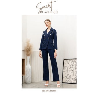 Smart Blazer Set - เสื้อสูทแต่งกระดุมข้อมือ+กางเกงขายาว (กรม)