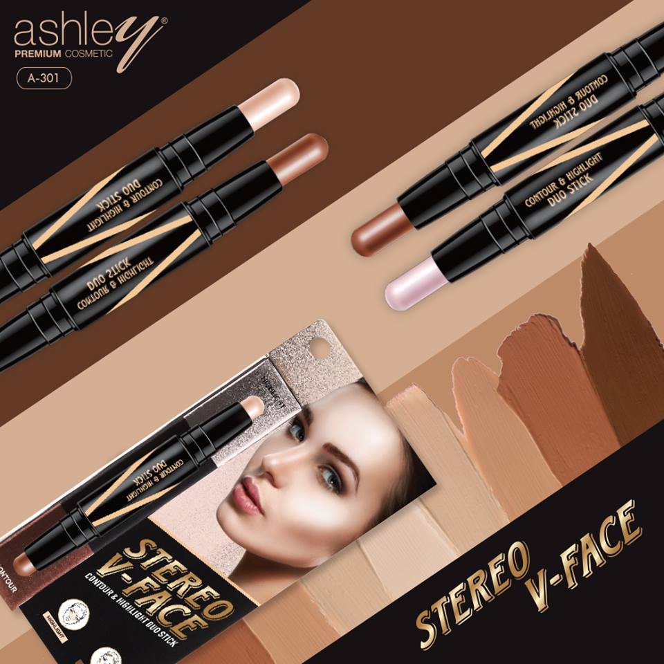 🌟 ไฮไลท์ คอนทัวร์ แอชลีย์ ASHLEY STEREO V-FACE CONTOUR & HILIGHT DUO STICK A-301