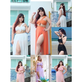 MA008 ชุดว่ายน้ำสาวอวบพลัสไซส์ SIZEอก40-44 งาน3ชิ้นบรา+บิกินี+กระโปรงซีทรู เนื้อผ้าว่ายน้ำอย่างดีใส่ว่ายน้ำดำน้ำได้จริง