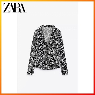 Zara เสื้อเชิ้ต พิมพ์ลาย ทรงสลิมฟิต สําหรับผู้หญิง