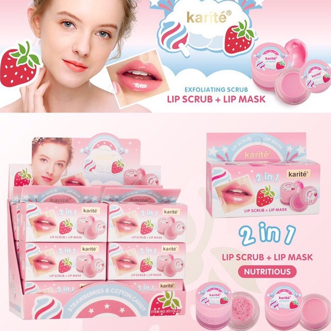 95116-47 ลิปสครับริมปากและลิปมาร์ค 2in1 Karite ลิปสครับริมฝีปาก ลิปมาร์คสตอเบอร์รี่ ลิปมัน ลิปลอก ลิ