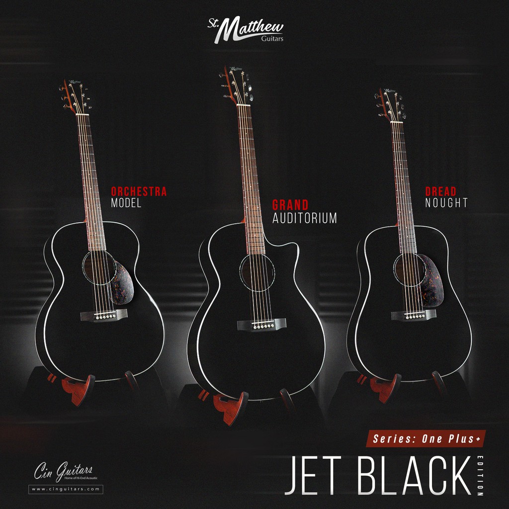 (ส่งฟรี) St.Matthew One Plus Jet Black กีตาร์โปร่งไฟฟ้า Top Solid พร้อมกระเป๋า: D-1, D-1E, GA-1, GA-