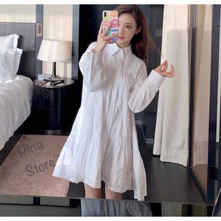D150เสื้อเชิ้ตคอปกแขนยาวยกไหล่ต่อชั้นแต่ระบาย