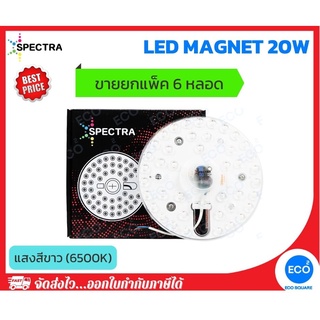 ยกแพ็ค 6 ชิ้น SPECTRA แผงไฟไส้โคมซาลาเปา แผงไฟแม่เหล็กวงกลมแบบเต็มแผ่น LED Magnet ขนาด 20W แสงสีขาว 6500K