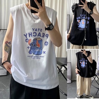 COD M-2XL🔥เสื้อยืดแขนกุดผู้ชาย ลายการ์ตูน แฟชั่นฤดูร้อนเสื้อแขนกุดผู้ชายไซส์ใหญ่ สวมใส่สบาย ผ้านุ่ม เสื้อยืดเกาหลี