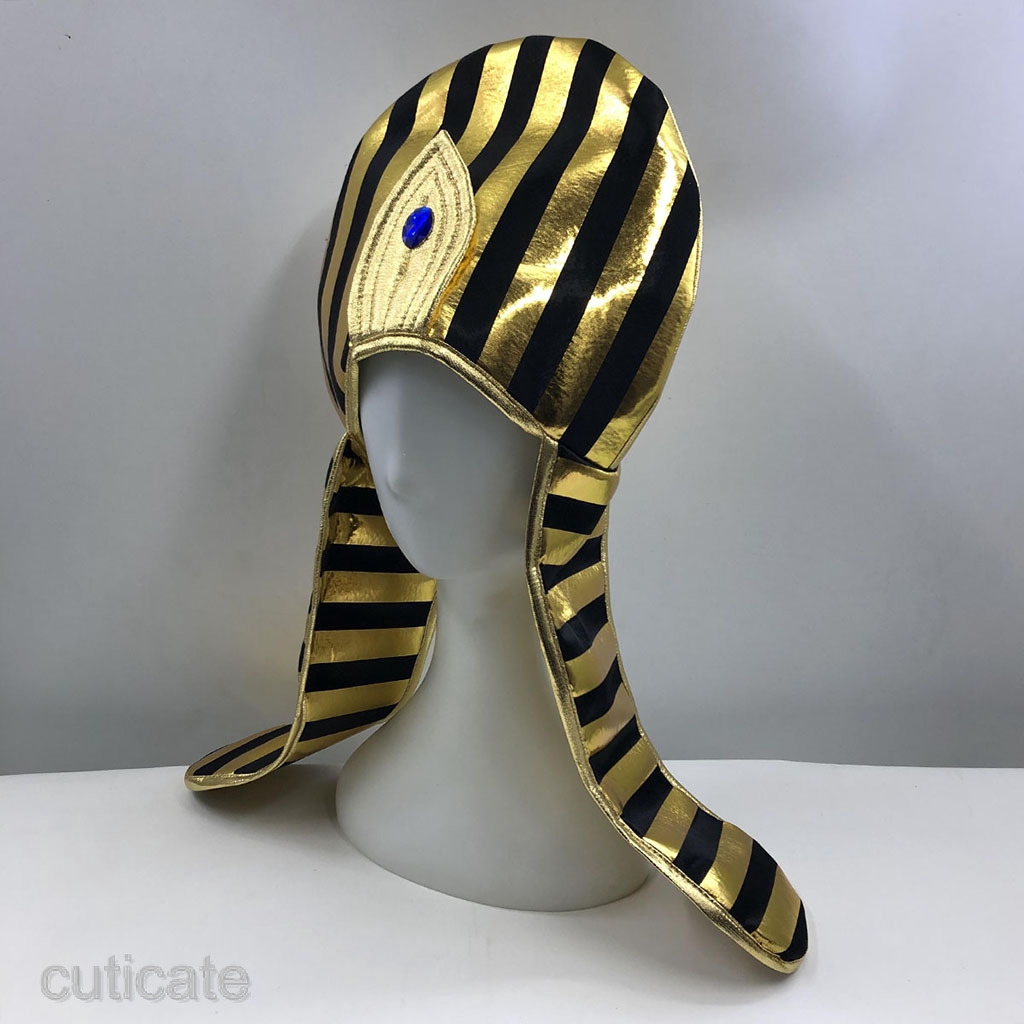 CUTICATE Vintage Gold Stripes Egypt Queen Pharaoh Hat Headpiece Costume ...