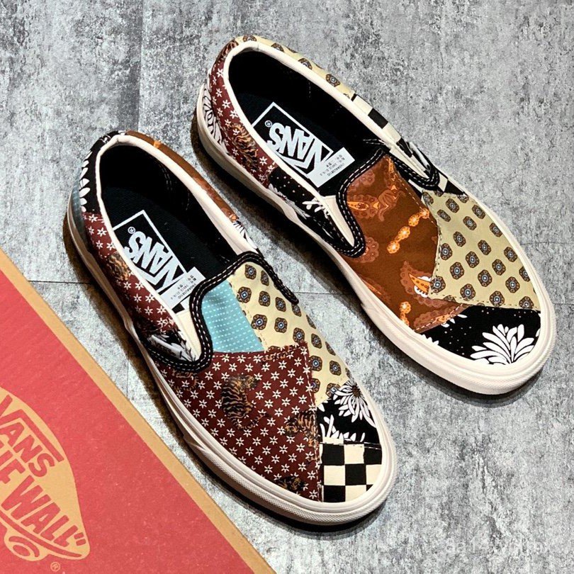 New spotVans Shoes Era Vans Slip-On Lazy Cashew Flower Checkerboard ...