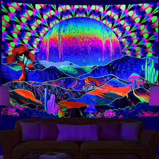 Psychedelic พรมเรืองแสงในที่มืด UV สําหรับตกแต่งพื้นหลังห้องเกม