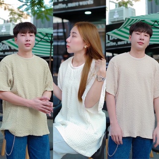 เสื้อยืดแขนสั้นทรงโอเวอร์ไซต์ ผ้าย่น สไตล์เกาหลีPK195