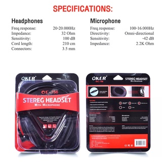 Oker หูฟัง STEREG HEADSET WITH MICROPHONE OKER OE-756