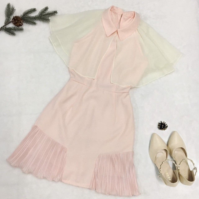 ©SKU-021 - ชุดเดรสคอปก ผ้าชีฟอง จั้มเอว