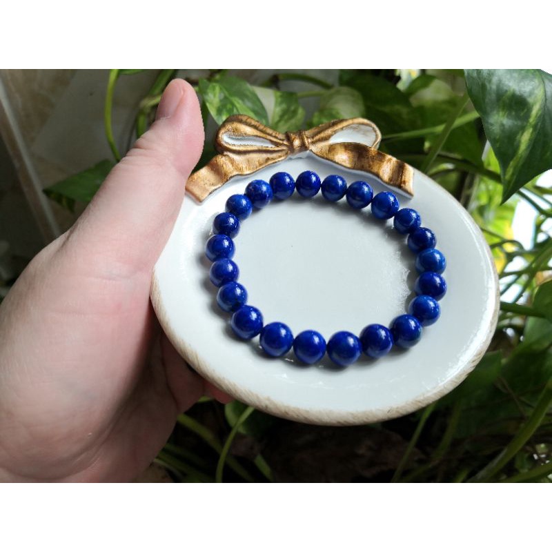 สร้อยข้อมือ Royal Blue Lapis Lazuli ธรรมชาติ 3 สร้อยข้อมือ Royal Blue Lapis Lazuli 9 มม.
