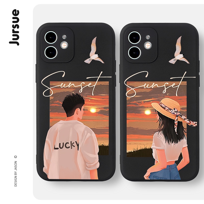 JURSUE เคสคู่ เคสไอโฟน คู่รัก กันกระแทกซิลิโคนนุ่มการ์ตูนตลก เคสโทรศัพท์ Compatible for iPhone 16 15 14 13 12 11 Pro Max SE 2020 X XR XS 8 7 Plus พลัส XYH592