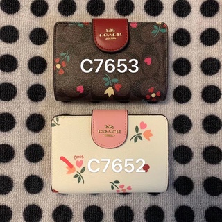 Outlet ส่วนลด🌈 c7653 c7652 COACH กระเป๋าสตางค์แบบมีซิปเข้ามุมขนาดกลางในแคนวาสซิกเนเจอร์