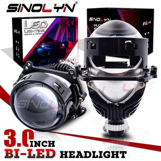 Sinolyn ไฟหน้าโปรเจคเตอร์ bi led projector ขนาด 3นิ้ว H1 H4 H7 9005 9006 ไฟวงแหวน crystal halo ring