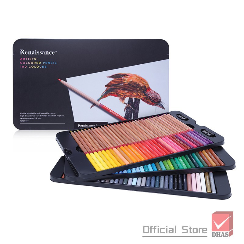 สีไม้เกรดอาร์สติส 100-120 สี Renaissance artist' coloured pencils เรนาซองซ์ กล่องเหล็ก