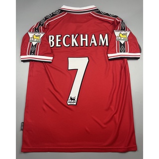 เสื้อบอล ย้อนยุค แมนยู 1998 เหย้า คอซิป Retro Manchester United Home พร้อมเบอร์ชื่อ 7 BECKHAM อาร์มพรีเมียร์ลีค เรโทร