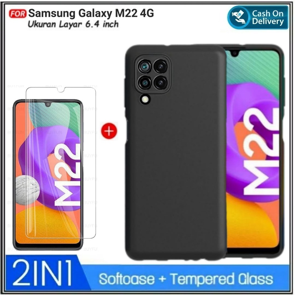 2IN1 กรณี Samsung M22 F22 4G SoftCase พรีเมี่ยมปลอก Galaxy M22 F22 4G ฟรีกระจกนิรภัย
