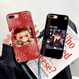 เคสโทรศัพท์มือถือ ลายการ์ตูน Genshin Hu Tao Klee พร้อมสายคล้อง สําหรับ Apple iPhone 7 8 Plus